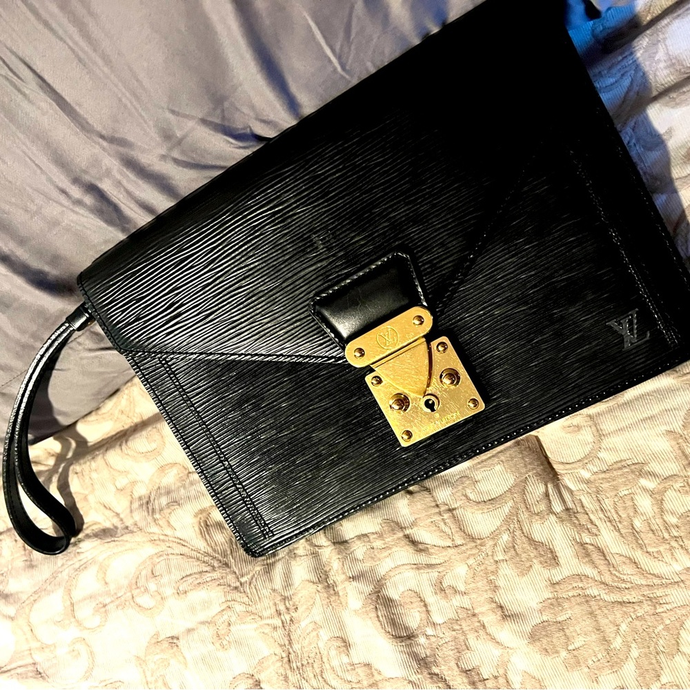 Black leather Louis Vuitton clutch handbag